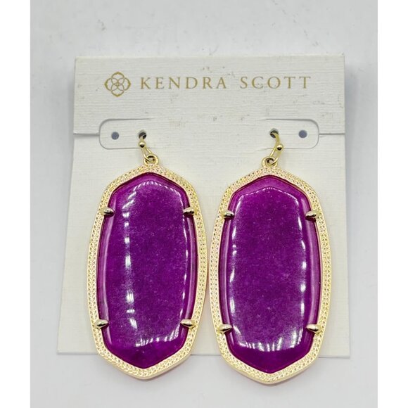 Kendra Scott Danielle Gold Statement Earrings Magenta Purple - Picture 1 of 6